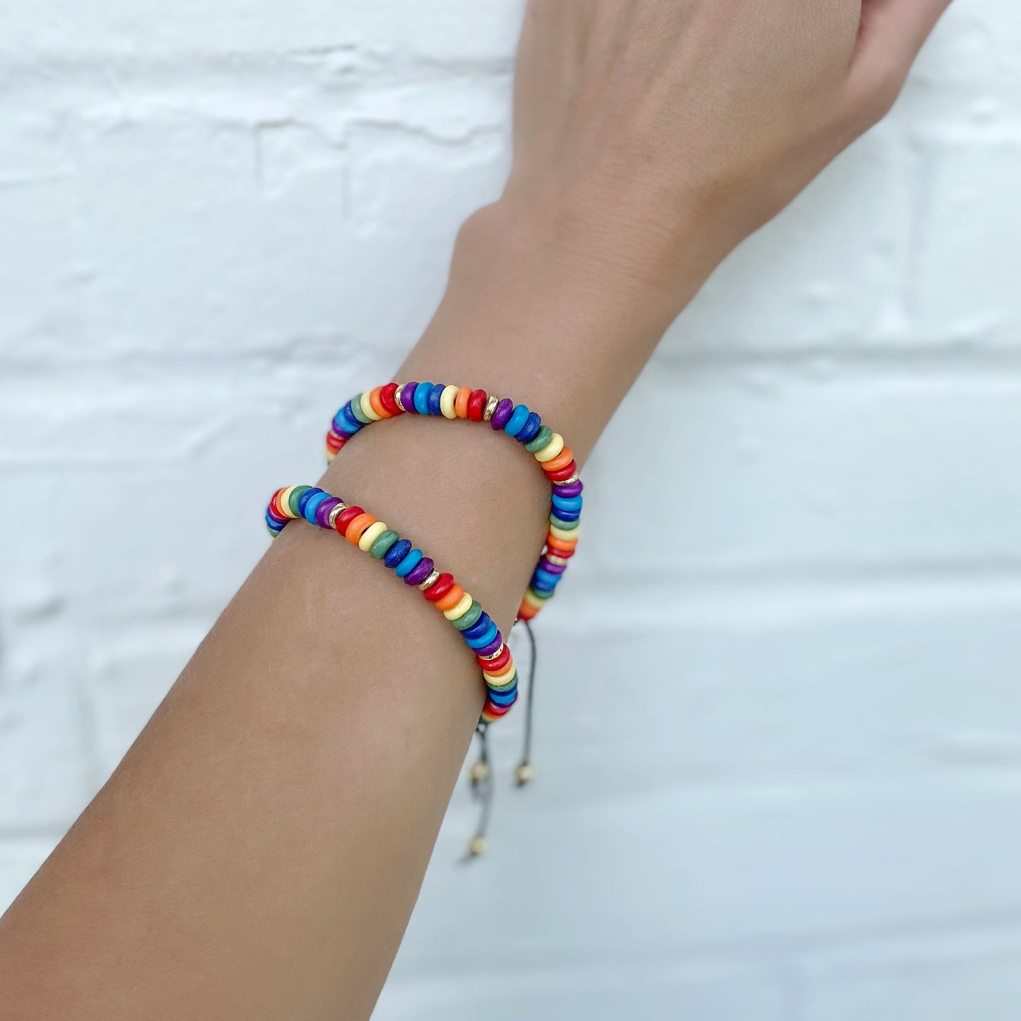 Rainbow Adjustable Bone Bead Bracelet Set